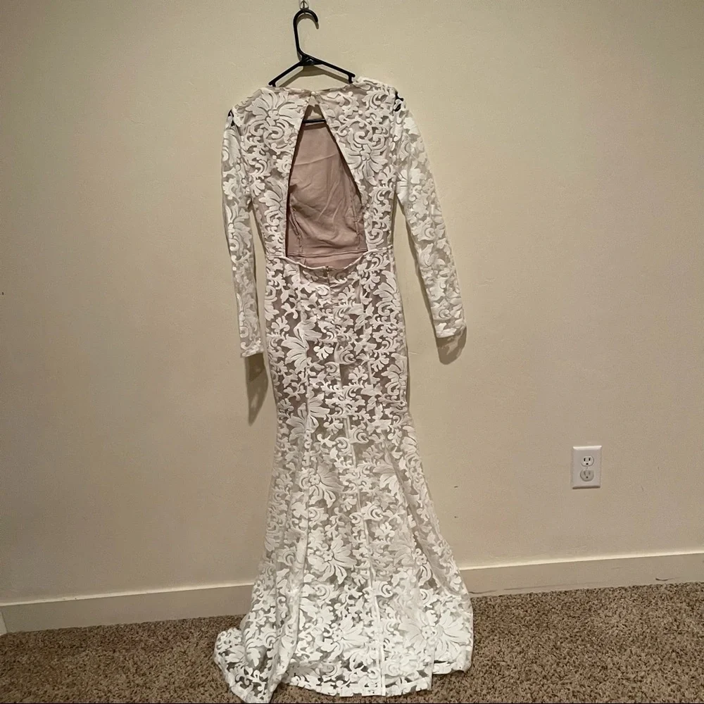 Missguided bridal white long sleeve open back long - Picture 5 of 8